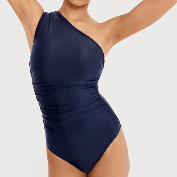 J. Crew Other - J.Crew | Navy Blue Ruched One Shoulder One Piece Swimsuit Size 22